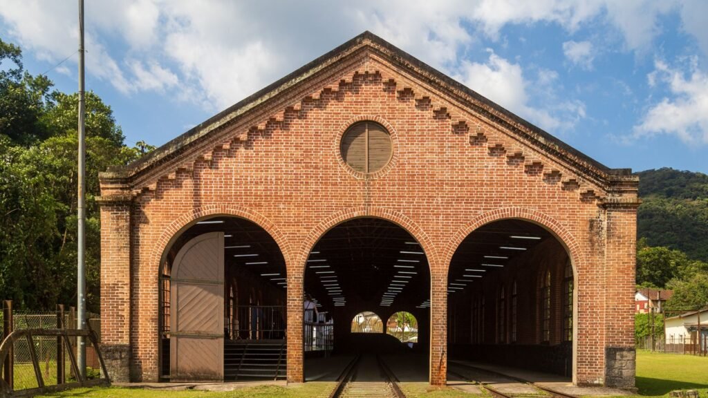 Historic brick railway depot architecture near Jemison, AL