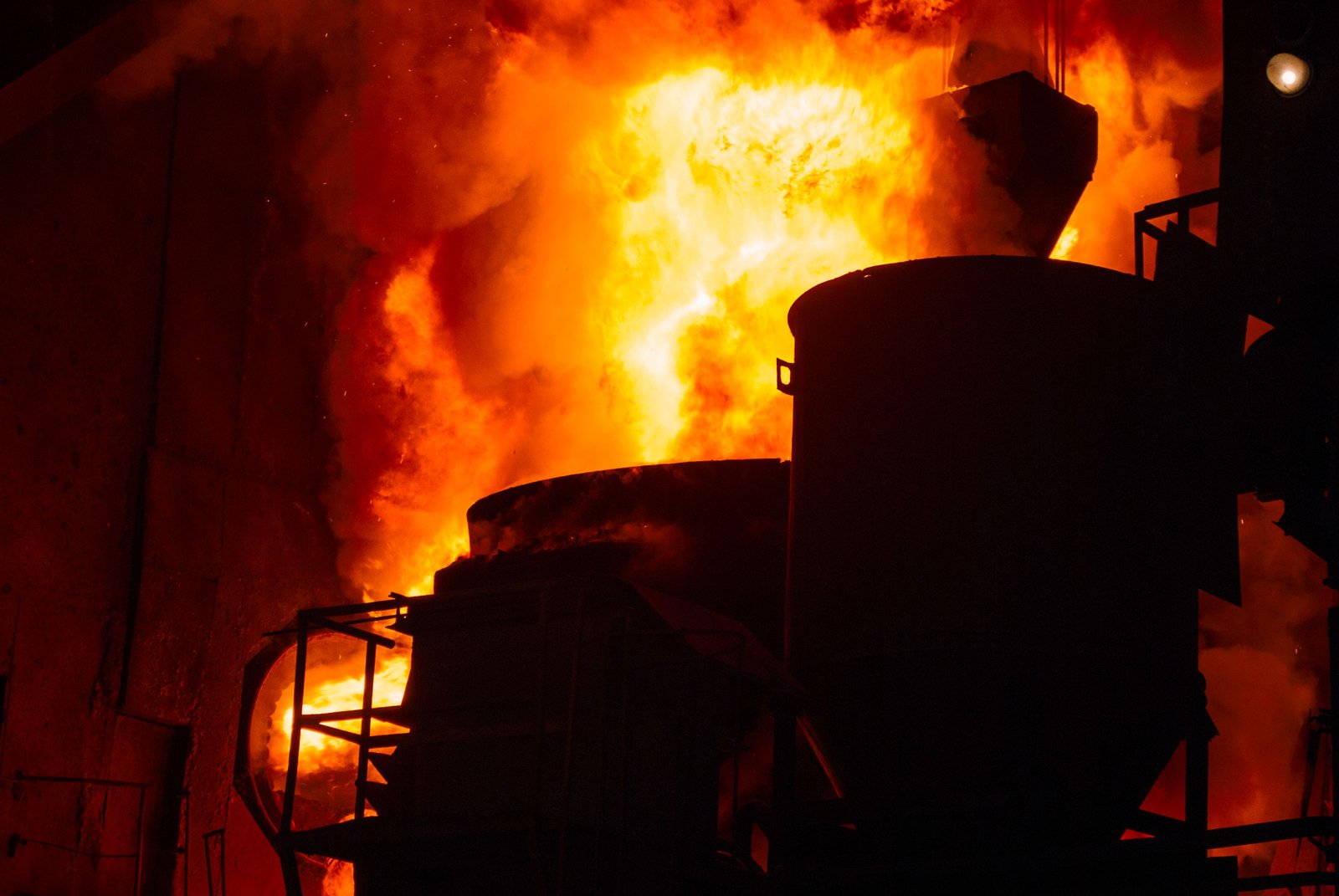 Blazing industrial furnace similar to the historic Woodward Iron Company furnaces near Hueytown, AL