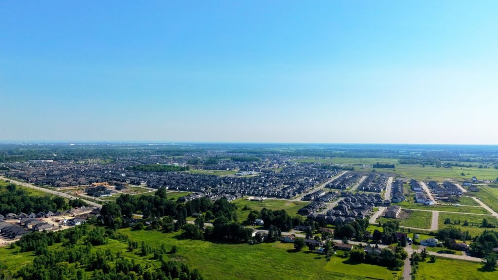 Aerial view of a growing residential subdivision near Harvest, AL in Madison County